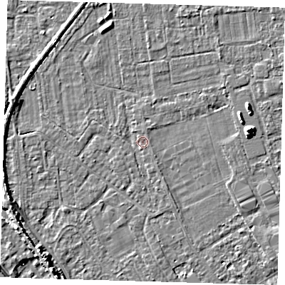 Shaded relief map of the ground around PE219HA, computed from Environment Agency LiDAR. The ground here sits at about 2 m above sea level and falls 7 m across the surrounding 800 m. Surface water reaching this point runs off ground lying to the south-south-east, 0.6 m higher.