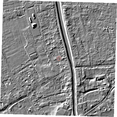 Shaded relief map of the ground around PE219HL, computed from Environment Agency LiDAR. The ground here sits at about 2 m above sea level and falls 8 m across the surrounding 800 m. Surface water reaching this point runs off ground lying to the south-east, 1.3 m higher.