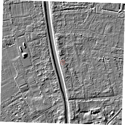 Shaded relief map of the ground around PE219HN, computed from Environment Agency LiDAR. The ground here sits at about 3 m above sea level and falls 8 m across the surrounding 800 m. Surface water reaching this point runs off ground lying to the south, 0.9 m higher.