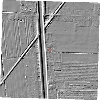 Shaded relief map of the ground around PE219HP, computed from Environment Agency LiDAR. The ground here sits at about 3 m above sea level and falls 5 m across the surrounding 800 m. Surface water reaching this point runs off ground lying to the west, 1.0 m higher.
