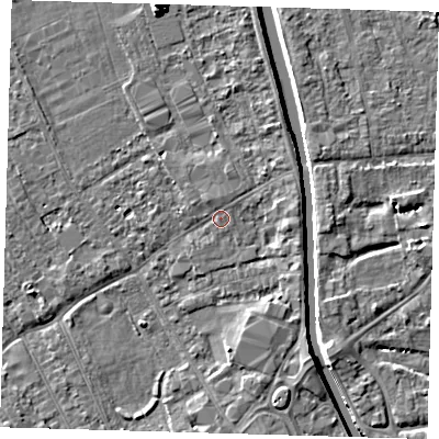 Shaded relief map of the ground around PE219HQ, computed from Environment Agency LiDAR. The ground here sits at about 3 m above sea level and falls 8 m across the surrounding 800 m. Surface water reaching this point runs off ground lying to the north-north-west, 0.8 m higher.