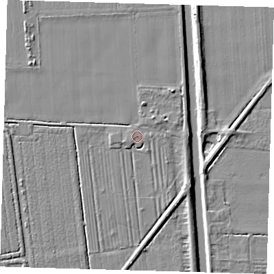 Shaded relief map of the ground around PE219HT, computed from Environment Agency LiDAR. The ground here sits at about 3 m above sea level and falls 6 m across the surrounding 800 m. Surface water reaching this point runs off ground lying to the south-south-west, 1.8 m higher.