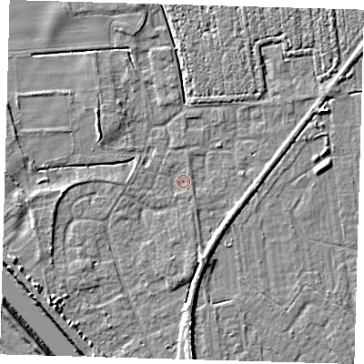 Shaded relief map of the ground around PE219HU, computed from Environment Agency LiDAR. The ground here sits at about 2 m above sea level and falls 6 m across the surrounding 800 m. Surface water reaching this point runs off ground lying to the west, 0.9 m higher.