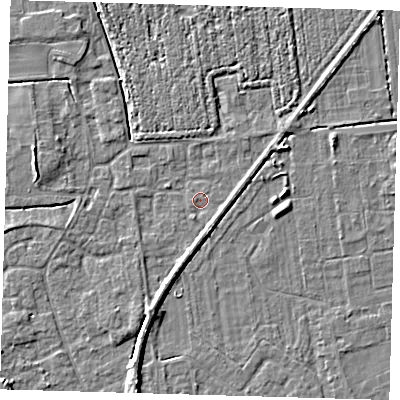 Shaded relief map of the ground around PE219HW, computed from Environment Agency LiDAR. The ground here sits at about 2 m above sea level and falls 5 m across the surrounding 800 m. Surface water reaching this point runs off ground lying to the south-south-west, 2.6 m higher.