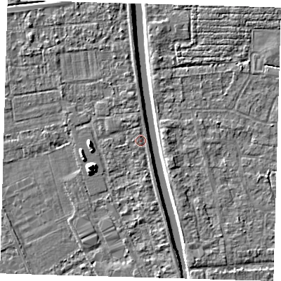 Shaded relief map of the ground around PE219HY, computed from Environment Agency LiDAR. The ground here sits at about 2 m above sea level and falls 8 m across the surrounding 800 m. Surface water reaching this point runs off ground lying to the north-west, 0.8 m higher.