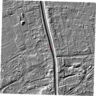 Shaded relief map of the ground around PE219JA, computed from Environment Agency LiDAR. The ground here sits at about 3 m above sea level and falls 8 m across the surrounding 800 m. Surface water reaching this point runs off ground lying to the south-east, 0.9 m higher.