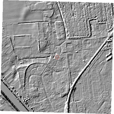 Shaded relief map of the ground around PE219JE, computed from Environment Agency LiDAR. The ground here sits at about 3 m above sea level and falls 6 m across the surrounding 800 m. Surface water reaching this point runs off ground lying to the west-south-west, 0.7 m higher.