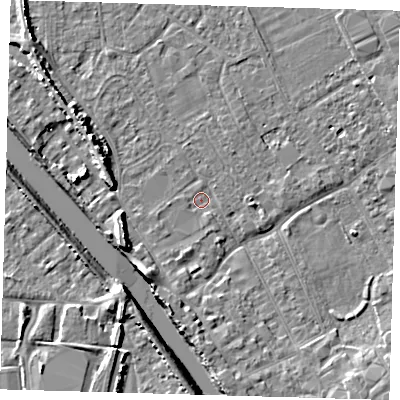 Shaded relief map of the ground around PE219JN, computed from Environment Agency LiDAR. The ground here sits at about 3 m above sea level and falls 8 m across the surrounding 800 m. Surface water reaching this point runs off ground lying to the south-south-west, 1.3 m higher.