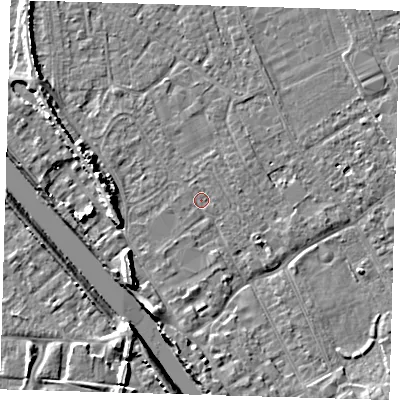Shaded relief map of the ground around PE219JP, computed from Environment Agency LiDAR. The ground here sits at about 3 m above sea level and falls 8 m across the surrounding 800 m. Surface water reaching this point runs off ground lying to the south-west, 0.8 m higher.