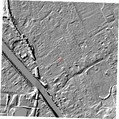 Shaded relief map of the ground around PE219JR, computed from Environment Agency LiDAR. The ground here sits at about 3 m above sea level and falls 8 m across the surrounding 800 m. Surface water reaching this point runs off ground lying to the south-west, 0.9 m higher.