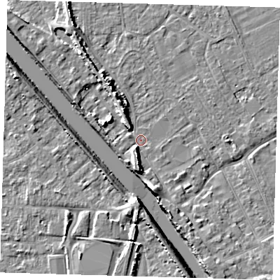 Shaded relief map of the ground around PE219JS, computed from Environment Agency LiDAR. The ground here sits at about 3 m above sea level and falls 8 m across the surrounding 800 m. Surface water reaching this point runs off ground lying to the south-south-west, 4.9 m higher.