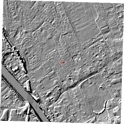 Shaded relief map of the ground around PE219JW, computed from Environment Agency LiDAR. The ground here sits at about 3 m above sea level and falls 8 m across the surrounding 800 m. The ground contributing surface water to this point lies to the south.