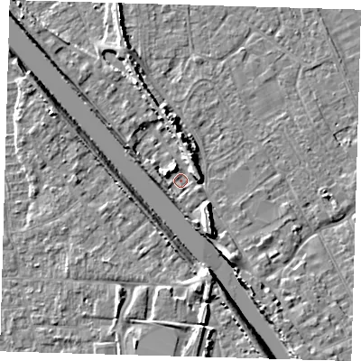 Shaded relief map of the ground around PE219JX, computed from Environment Agency LiDAR. The ground here sits at about 3 m above sea level and falls 8 m across the surrounding 800 m. Surface water reaching this point runs off ground lying to the north, 5.9 m higher.