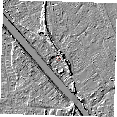Shaded relief map of the ground around PE219JY, computed from Environment Agency LiDAR. The ground here sits at about 3 m above sea level and falls 8 m across the surrounding 800 m. Surface water reaching this point runs off ground lying to the east-north-east, 5.5 m higher.