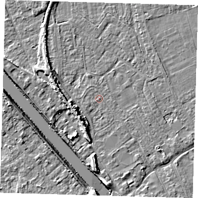 Shaded relief map of the ground around PE219LE, computed from Environment Agency LiDAR. The ground here sits at about 3 m above sea level and falls 8 m across the surrounding 800 m. Surface water reaching this point runs off ground lying to the south-west, 5.9 m higher.