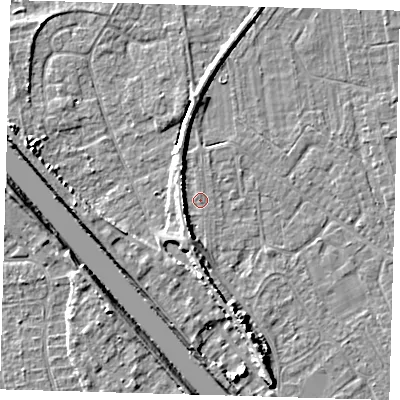 Shaded relief map of the ground around PE219LG, computed from Environment Agency LiDAR. The ground here sits at about 3 m above sea level and falls 7 m across the surrounding 800 m. Surface water reaching this point runs off ground lying to the south-south-west, 4.0 m higher.