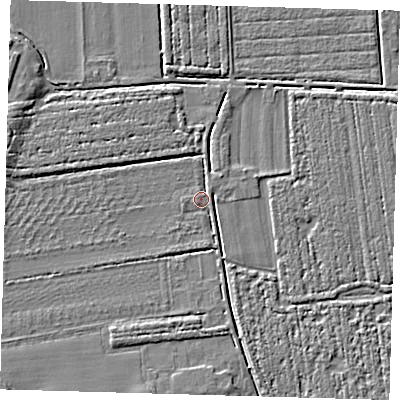 Shaded relief map of the ground around PE219LU, computed from Environment Agency LiDAR. The ground here sits at about 2 m above sea level and falls 4 m across the surrounding 800 m. Surface water reaching this point runs off ground lying to the south, 1.5 m higher.
