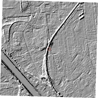 Shaded relief map of the ground around PE219LW, computed from Environment Agency LiDAR. The ground here sits at about 3 m above sea level and falls 6 m across the surrounding 800 m. Surface water reaching this point runs off ground lying to the north-north-west, 3.1 m higher.
