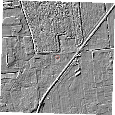 Shaded relief map of the ground around PE219LY, computed from Environment Agency LiDAR. The ground here sits at about 2 m above sea level and falls 4 m across the surrounding 800 m. Surface water reaching this point runs off ground lying to the south-south-west, 2.6 m higher.