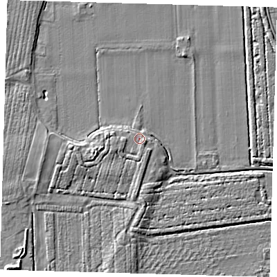 Shaded relief map of the ground around PE219NL, computed from Environment Agency LiDAR. The ground here sits at about 4 m above sea level and falls 5 m across the surrounding 800 m. Surface water reaching this point runs off ground lying to the east-south-east, 1.8 m higher.