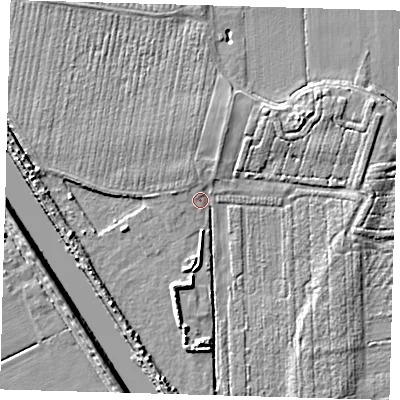 Shaded relief map of the ground around PE219NP, computed from Environment Agency LiDAR. The ground here sits at about 3 m above sea level and falls 6 m across the surrounding 800 m. Surface water reaching this point runs off ground lying to the north-north-east, 1.9 m higher.