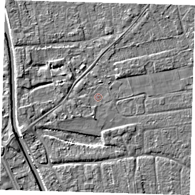 Shaded relief map of the ground around PE219NU, computed from Environment Agency LiDAR. The ground here sits at about 2 m above sea level and falls 5 m across the surrounding 800 m. Surface water reaching this point runs off ground lying to the west-south-west, 3.2 m higher.