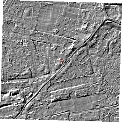 Shaded relief map of the ground around PE219NY, computed from Environment Agency LiDAR. The ground here sits at about 3 m above sea level and falls 3 m across the surrounding 800 m. Surface water reaching this point runs off ground lying to the south-west, 0.8 m higher.