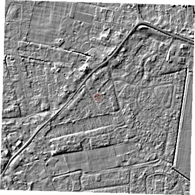 Shaded relief map of the ground around PE219NZ, computed from Environment Agency LiDAR. The ground here sits at about 2 m above sea level and falls 4 m across the surrounding 800 m. Surface water reaching this point runs off ground lying to the north-north-west, 1.4 m higher.