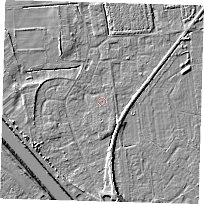 Shaded relief map of the ground around PE219PB, computed from Environment Agency LiDAR. The ground here sits at about 3 m above sea level and falls 6 m across the surrounding 800 m. Surface water reaching this point runs off ground lying to the south-west, 4.3 m higher.