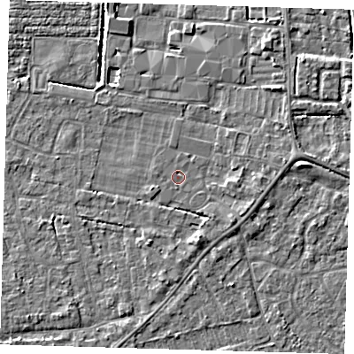 Shaded relief map of the ground around PE219PF, computed from Environment Agency LiDAR. The ground here sits at about 2 m above sea level and falls 4 m across the surrounding 800 m. Surface water reaching this point runs off ground lying to the east, 1.5 m higher.