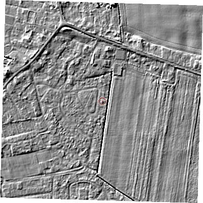 Shaded relief map of the ground around PE219PH, computed from Environment Agency LiDAR. The ground here sits at about 2 m above sea level and falls 5 m across the surrounding 800 m. Surface water reaching this point runs off ground lying to the south-east, 1.6 m higher.