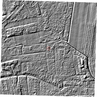Shaded relief map of the ground around PE219PT, computed from Environment Agency LiDAR. The ground here sits at about 2 m above sea level and falls 3 m across the surrounding 800 m. Surface water reaching this point runs off ground lying to the west-north-west, 1.3 m higher.