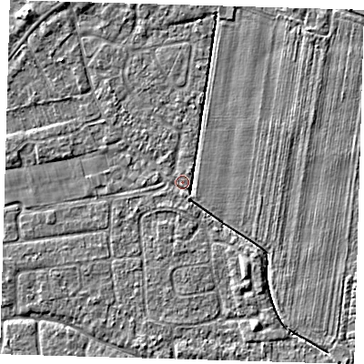 Shaded relief map of the ground around PE219PW, computed from Environment Agency LiDAR. The ground here sits at about 2 m above sea level and falls 3 m across the surrounding 800 m. Surface water reaching this point runs off ground lying to the north-west, 2.0 m higher.