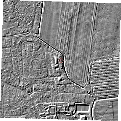 Shaded relief map of the ground around PE219QA, computed from Environment Agency LiDAR. The ground here sits at about 3 m above sea level and falls 5 m across the surrounding 800 m. Surface water reaching this point runs off ground lying to the south, 2.3 m higher.