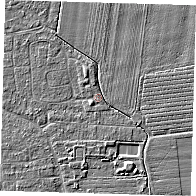 Shaded relief map of the ground around PE219QB, computed from Environment Agency LiDAR. The ground here sits at about 2 m above sea level and falls 5 m across the surrounding 800 m. Surface water reaching this point runs off ground lying to the east-north-east, 2.0 m higher.