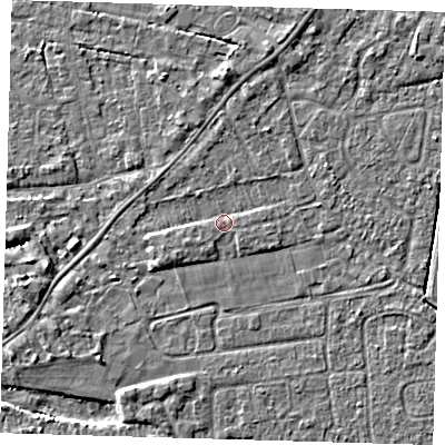 Shaded relief map of the ground around PE219QH, computed from Environment Agency LiDAR. The ground here sits at about 3 m above sea level and falls 3 m across the surrounding 800 m. Surface water reaching this point runs off ground lying to the west-south-west, 1.0 m higher.