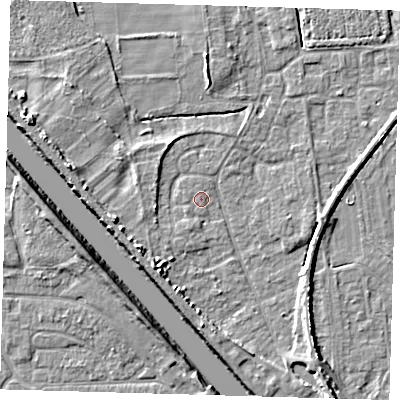 Shaded relief map of the ground around PE219QJ, computed from Environment Agency LiDAR. The ground here sits at about 3 m above sea level and falls 6 m across the surrounding 800 m. Surface water reaching this point runs off ground lying to the south-south-east, 4.5 m higher.