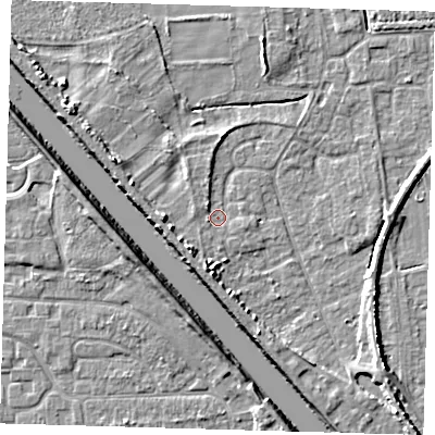 Shaded relief map of the ground around PE219QL, computed from Environment Agency LiDAR. The ground here sits at about 3 m above sea level and falls 6 m across the surrounding 800 m. Surface water reaching this point runs off ground lying to the west-south-west, 1.3 m higher.