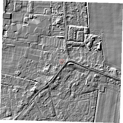 Shaded relief map of the ground around PE219QP, computed from Environment Agency LiDAR. The ground here sits at about 3 m above sea level and falls 5 m across the surrounding 800 m. Surface water reaching this point runs off ground lying to the east-south-east, 0.6 m higher.