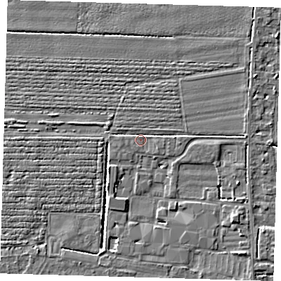 Shaded relief map of the ground around PE219QQ, computed from Environment Agency LiDAR. The ground here sits at about 2 m above sea level and falls 3 m across the surrounding 800 m. Surface water reaching this point runs off ground lying to the east, 0.7 m higher.