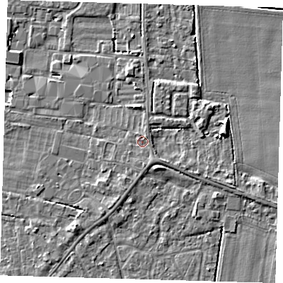 Shaded relief map of the ground around PE219QR, computed from Environment Agency LiDAR. The ground here sits at about 3 m above sea level and falls 5 m across the surrounding 800 m. Surface water reaching this point runs off ground lying to the south, 0.9 m higher.