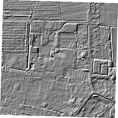 Shaded relief map of the ground around PE219QS, computed from Environment Agency LiDAR. The ground here sits at about 3 m above sea level and falls 4 m across the surrounding 800 m. Surface water reaching this point runs off ground lying to the south-east, 1.0 m higher.