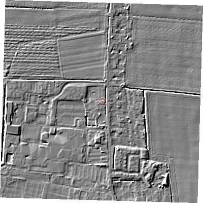 Shaded relief map of the ground around PE219QX, computed from Environment Agency LiDAR. The ground here sits at about 3 m above sea level and falls 5 m across the surrounding 800 m. Surface water reaching this point runs off ground lying to the east-south-east, 1.3 m higher.