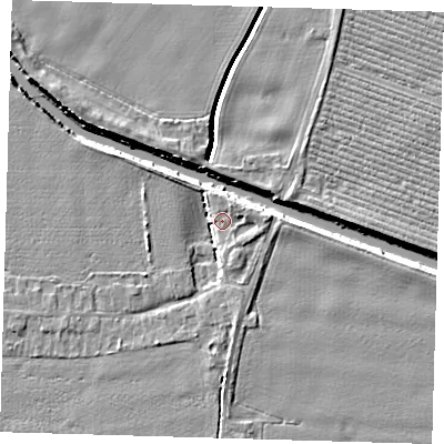 Shaded relief map of the ground around PE219QZ, computed from Environment Agency LiDAR. The ground here sits at about 3 m above sea level and falls 5 m across the surrounding 800 m. Surface water reaching this point runs off ground lying to the north-north-east, 3.6 m higher.