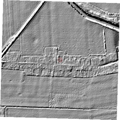 Shaded relief map of the ground around PE219RB, computed from Environment Agency LiDAR. The ground here sits at about 2 m above sea level and falls 5 m across the surrounding 800 m. Surface water reaching this point runs off ground lying to the north-north-west, 0.6 m higher.
