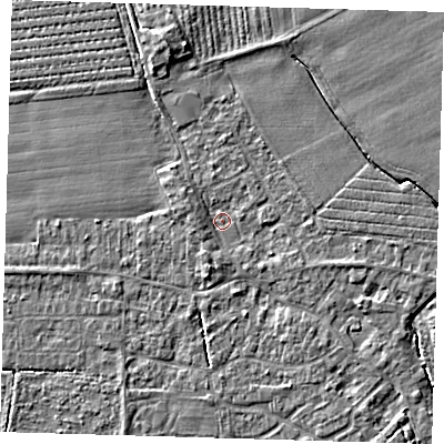 Shaded relief map of the ground around PE219RG, computed from Environment Agency LiDAR. The ground here sits at about 3 m above sea level and falls 4 m across the surrounding 800 m. Surface water reaching this point runs off ground lying to the south-south-west, 1.8 m higher.