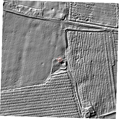 Shaded relief map of the ground around PE219RJ, computed from Environment Agency LiDAR. The ground here sits at about 3 m above sea level and falls 3 m across the surrounding 800 m. Surface water reaching this point runs off ground lying to the south-west, 0.6 m higher.