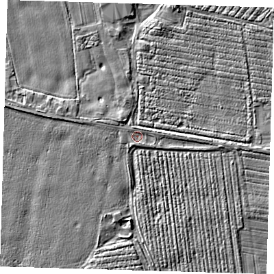 Shaded relief map of the ground around PE219RL, computed from Environment Agency LiDAR. The ground here sits at about 3 m above sea level and falls 3 m across the surrounding 800 m. Surface water reaching this point runs off ground lying to the south-south-east, 0.9 m higher.