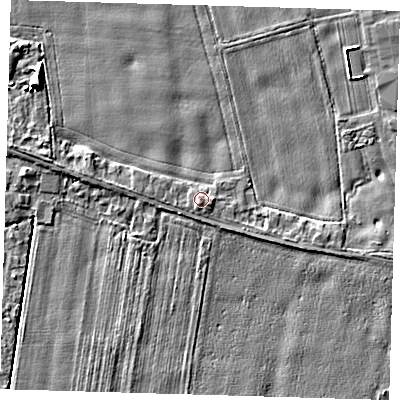 Shaded relief map of the ground around PE219RN, computed from Environment Agency LiDAR. The ground here sits at about 4 m above sea level and falls 5 m across the surrounding 800 m. Surface water reaching this point runs off ground lying to the south-south-west, 0.6 m higher.