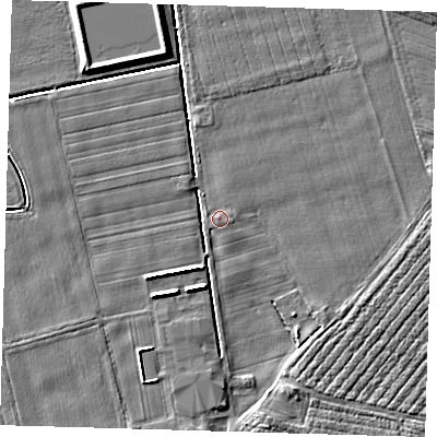 Shaded relief map of the ground around PE219SB, computed from Environment Agency LiDAR. The ground here sits at about 2 m above sea level and falls 5 m across the surrounding 800 m. Surface water reaching this point runs off ground lying to the north-west, 4.9 m higher.